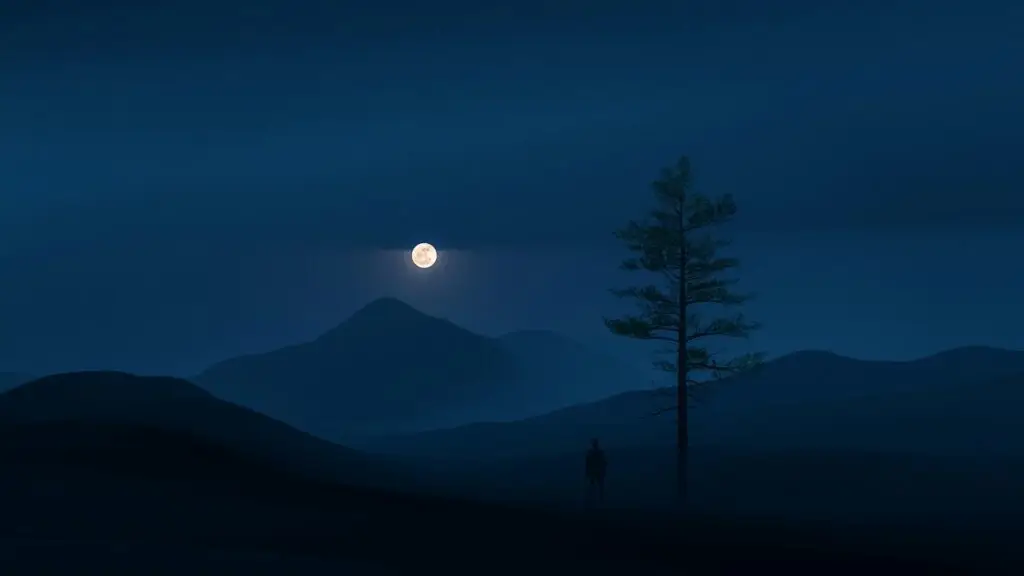 full moon in landscape with tree
