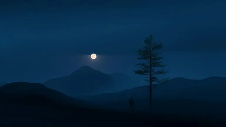 full moon in landscape with tree